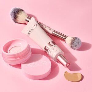 Doll 10 Super-Size TCE Foundation, Pink Powder,and Brush 3pc S Light Medium